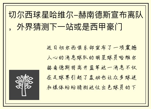 切尔西球星哈维尔-赫南德斯宣布离队，外界猜测下一站或是西甲豪门