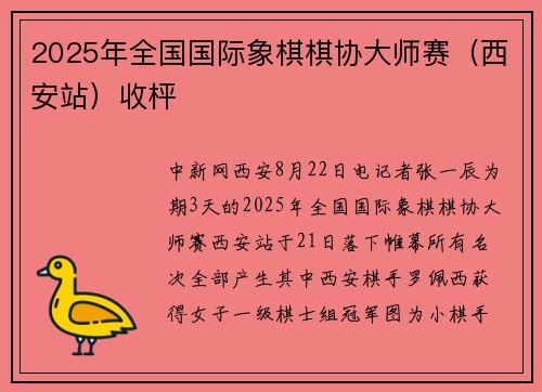2025年全国国际象棋棋协大师赛（西安站）收枰